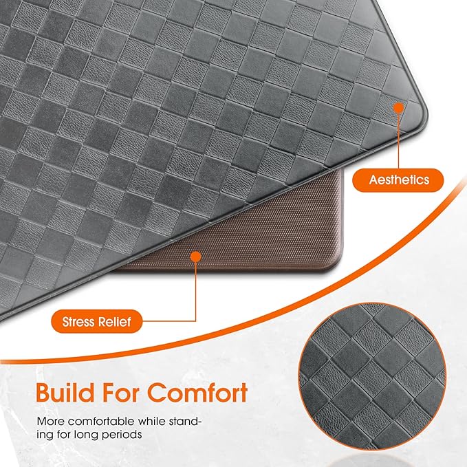 TranquilRelax Kitchen Mats, 2PCS Kitchen Rugs, Cushioned Anti Fatigue Kitchen Mats for Floor, Non-Slip Standing Sink Mat, Waterproof Kitchen Rug Set for Kitchen Floor Office,17.3"×30"+17.3"×47" Grey