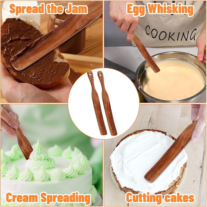 2pcs 11Inch Skinny Wooden Spurtle Spatula Sourdough Mixer Bread Stirring Spatula Wood Utensil Tool Flat Stirring Stick Bread Spatulas for Dough Cooking Spreading Baking Whisking Mixing Jar