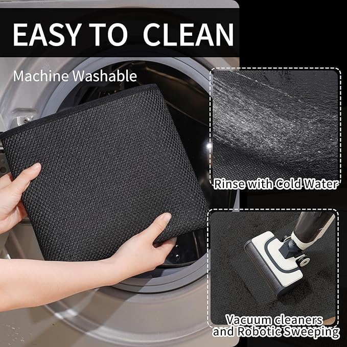 YDKGL Kitchen Mats for Floor, Super Absorbent Kitchen Rugs Non Slip Washable, Soft Imitation Linen Braided Kitchen Runner Rug, Standing Mat Kitchens Sink Mat, Easy to Clean, Black 17x59