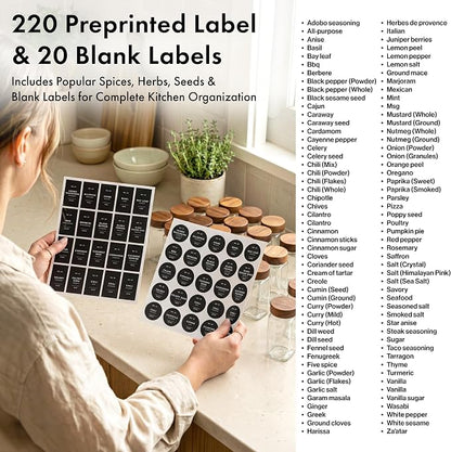 EDELHAUS® Square Spice Jars with Acacia Wooden Lid (Pack of 24) Spice Jars with Shaker Insert and 240 Labels - Acacia Lids Glass Container for Spice Organisation [4.3 in × 1.8 in]