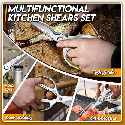 TIJERAS Kitchen Scissors Set Gold - Stainless Steel Kitchen Shears, Sharp Meat Scissors, Heavy Duty Poultry Shears, Japanese Cooking Scissor for Food, Chicken, and Turkey, Gifts for Women Men