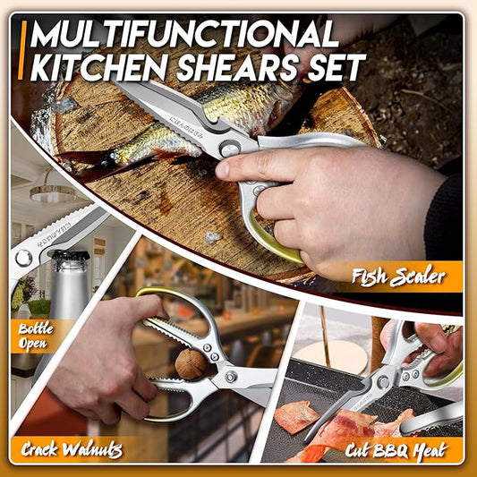 TIJERAS Kitchen Scissors Set Gold - Stainless Steel Kitchen Shears, Sharp Meat Scissors, Heavy Duty Poultry Shears, Japanese Cooking Scissor for Food, Chicken, and Turkey, Gifts for Women Men