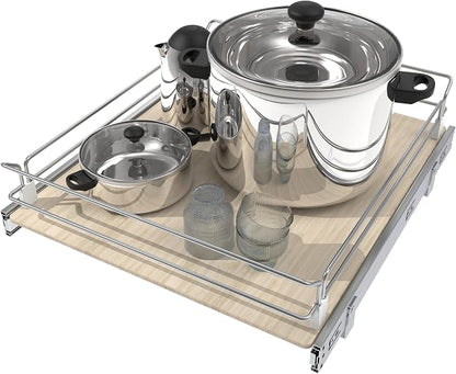 Pull Out Cabinet Organizer 20" W X 22" D, Slide Out Drawers For Kitchen Organizers and Storage, Pull Out Drawers For Cabinets Capacity Heavy Duty Caddy, Cabinet Shelves Wood Chrome, Pantry Storage
