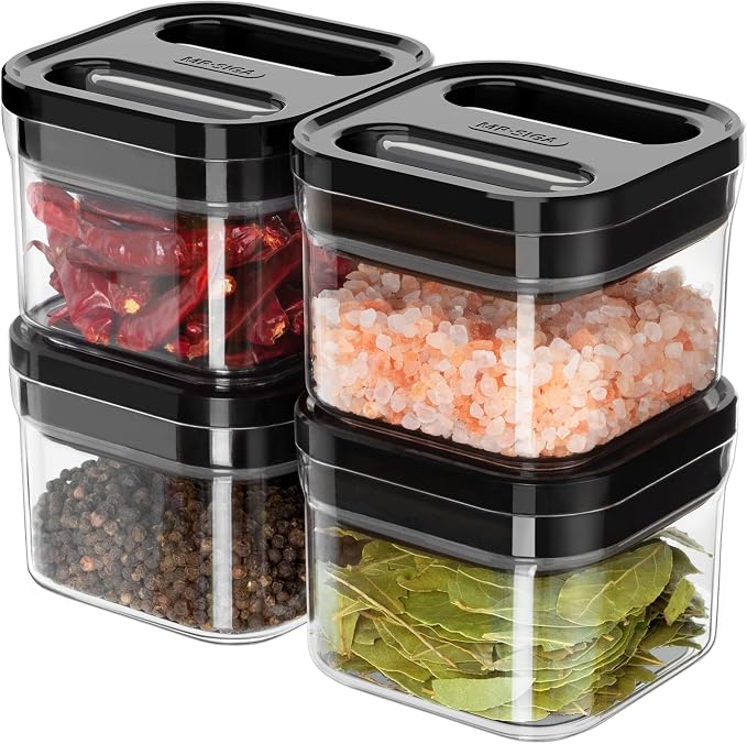 MR.SIGA 4 Pack Airtight Food Storage Container Set, BPA Free Kitchen Pantry Organization Canisters, One-handed Airtight Cereal Snack Candy Storage Containers, 360ml / 12.2oz, Small, Black