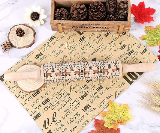 Christmas Wooden Rolling Pins, Xmas 3D Reindeer Shape Decor Embossing Rolling Pin,Christmas Patterned Rolling Pin Baking Tools (Christmas Reindeer)