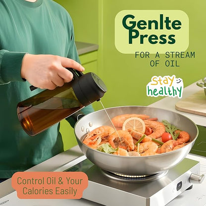 Glass Olive Oil Sprayer for Cooking 16oz/470ml – Dark-Green 2-in-1 Glass Oil Sprayer & Dispenser with 9 Labeled Stickers, Kitchen Gadgets & Air Fryer Accessories, Olive Oil Dispenser – Black