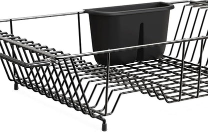 Simple Houseware Large Over Sink Counter Top Stainless Steel Dish Drainer Drying Rack with Utensil Holder, Black