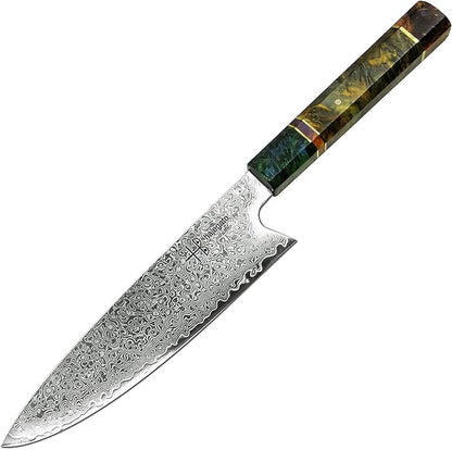 Damascus Chef Knife Gyuto Unique One Of Kind Handle Professional 8 Inch Japanese Chefs Kitchen Knife Vg10 67 Layers Damascus Steel Knive with Sheath