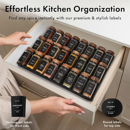 EDELHAUS Square Spice Jars with Acacia Wooden Lid (Pack of 36) Spice Jars with Shaker Insert and 240 White Labels - Acacia Lid Glass Container for Spice Organisation [4.3 in × 1.8 in]