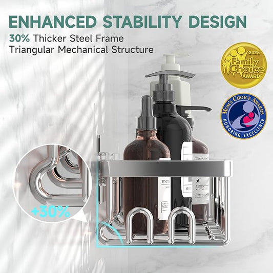Veken Shower Caddy 6-Pack, Advanced Rustproof Design, No Drilling Adhesive Shelves, Rack with Soap Holder, Large Capacity Bathroom Organizers and Storage, Wall-Mounted Kitchen & Home Decor, Silver