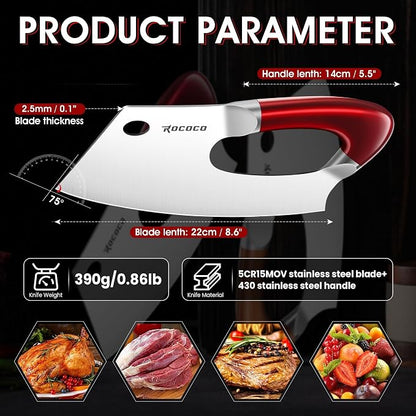 ROCOCO Easy Handle Meat Cleaver - Effort Saving Chef Knife Unique Professional for Kitchen Cutting Meat Vegetable Birthday Gift Red Stainless Steel