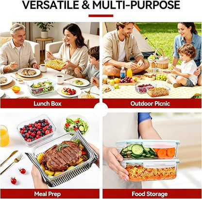GEHE 2 Pack 52oz Large Glass Food Storage Containers with Lids, Meal Prep Container, Glass Storage Containers with Airtight Lids for Baking, Storing, Microwave/Freezer/Dishwasher Safe, BPA Free
