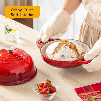 Velaze Enameled Cast Iron Dutch Oven for Bread Baking,5 QT Bread Oven Pot with Dome Lid for Crispy Artisan Bread & Bakery-Style Homemade Loaves(Red)