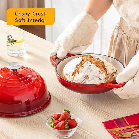 Velaze Enameled Cast Iron Dutch Oven for Bread Baking,5 QT Bread Oven Pot with Dome Lid for Crispy Artisan Bread & Bakery-Style Homemade Loaves(Red)