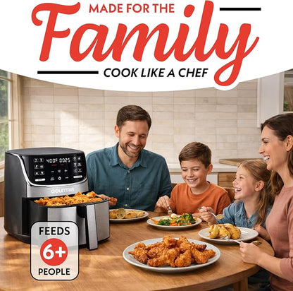 Gourmia Air Fryer - 7 Qt Capacity, LED Display, 12 One-Touch Presets, FryForce 360° Technology, Nonstick Dishwasher-Safe Basket & Crisper Tray, Stainless Steel
