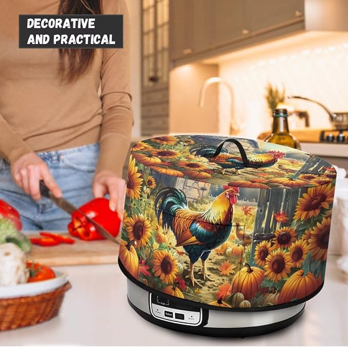 Sunflowers Rooster Slow Cooker Dust Cover Compatible with 6-8 qt Crock for Pot Pumpkins Small Kitchen Appliance Decor Dust Cover Autumn Patterns