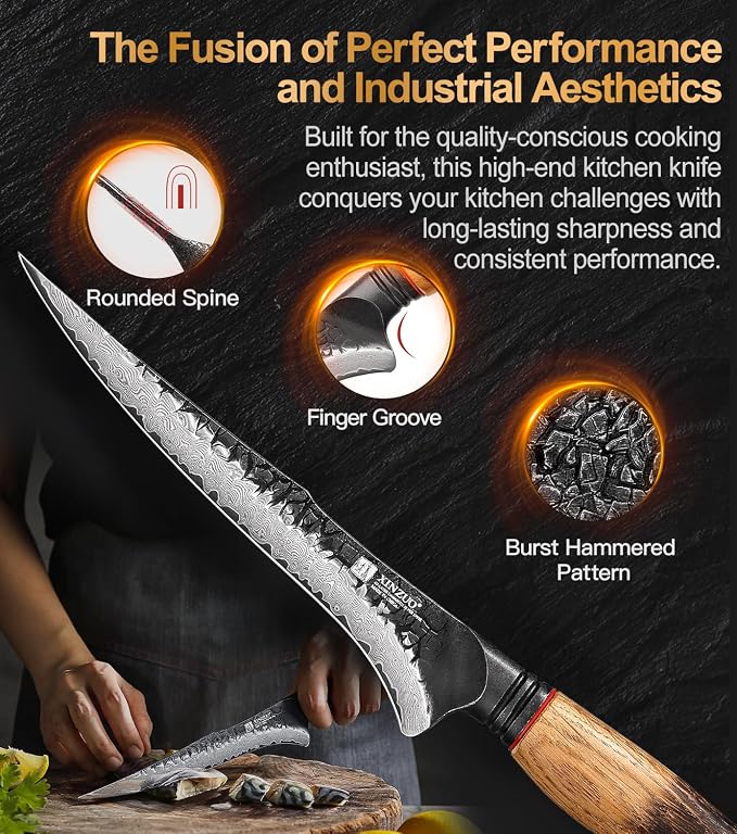 XINZUO 7.5 Inch Fillet Knife For Fish,Damascus Super Steel Boning Knife For Meat Chicken Cutting, Professional Sharp Kitchen Fishing Fillet Knife With Ergonomic Handle