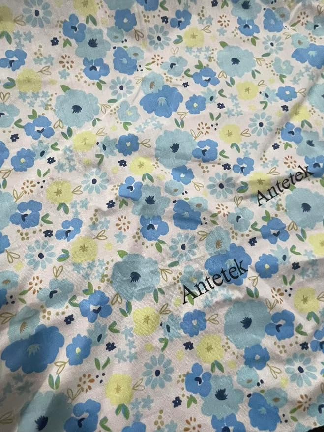 Light Weight Natural Cotton Fabric by the Yard DIY Making Supplies Quilting Patchwork Fabric Fat Quarter Bundles DIY for Quilting Cotton Patchwork Cushions (Big Blue Flowers, 1 Yard)