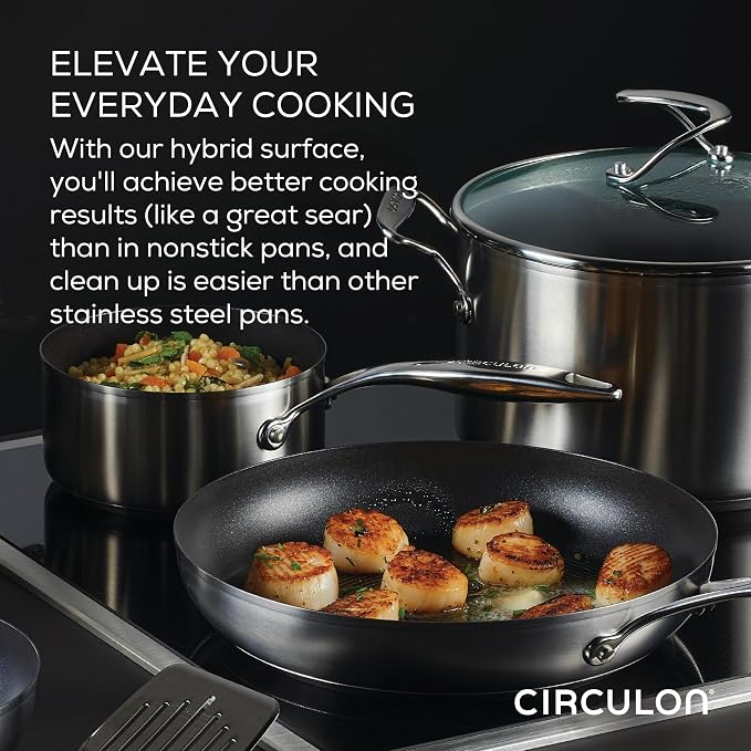 Circulon Stainless Steel Induction Cookware Set with SteelShield Hybrid Stainless and Nonstick Technology, 6 Piece - Stainless Steel