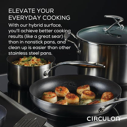Circulon Stainless Steel Induction Cookware Set with SteelShield Hybrid Stainless and Nonstick Technology, 6 Piece - Stainless Steel