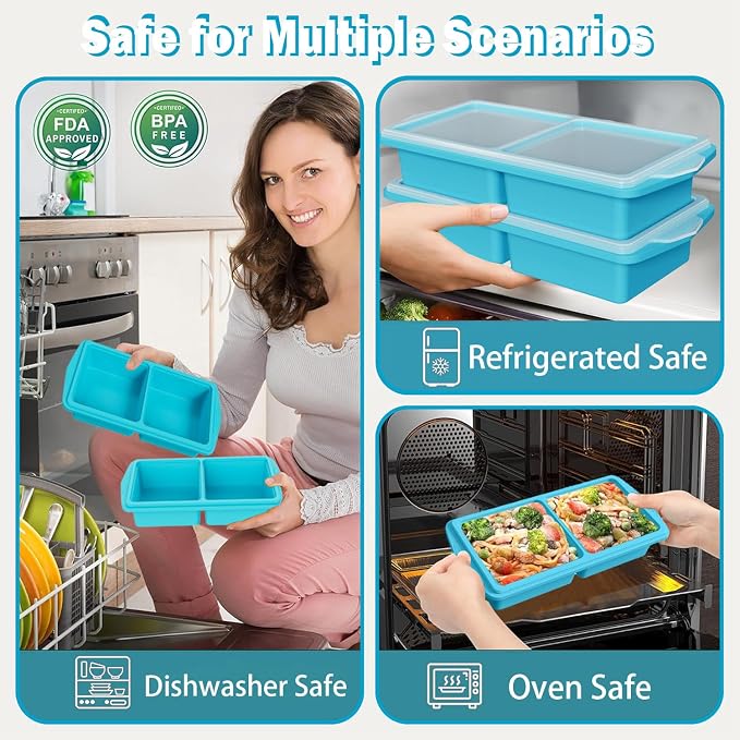 2 Pack Silicone Freezer Molds with Lids,1Cup&2Cup Silicone Freezer Tray with Lids for Meal Prep - Makes 6 Perfect Portions Cubes for Storing 500mL/250mL Ice Cube,Soup,Sauces,Leftovers and More
