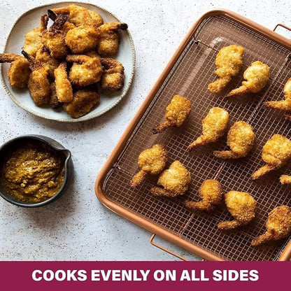 Gotham Steel Baking Sheet with Air Fry Rack,16.5” x 12.5”,2 Pc Multipurpose Air Fryer Tray and Cookie Sheet Pan for Oven,Use as Cooling Wire Rack,for Cooking,Pizza,Bacon,Dishwasher Safe,(Pack of 6)