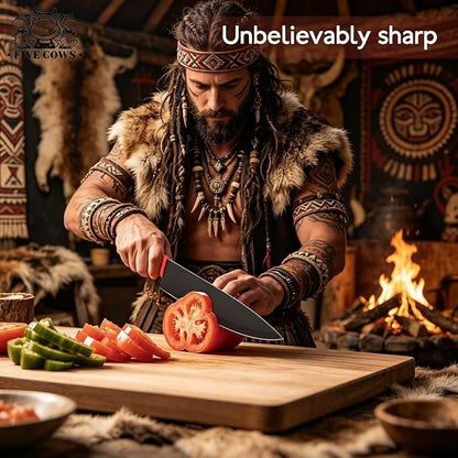8-Piece Chef Knife Set - Ultra Sharp Premium German High Carbon Stainless Steel, Razor-Sharp & Durable, Lightweight Anti-Slip Handle, Professional Kitchen Knives with Gift Box (Red 8 Piece)