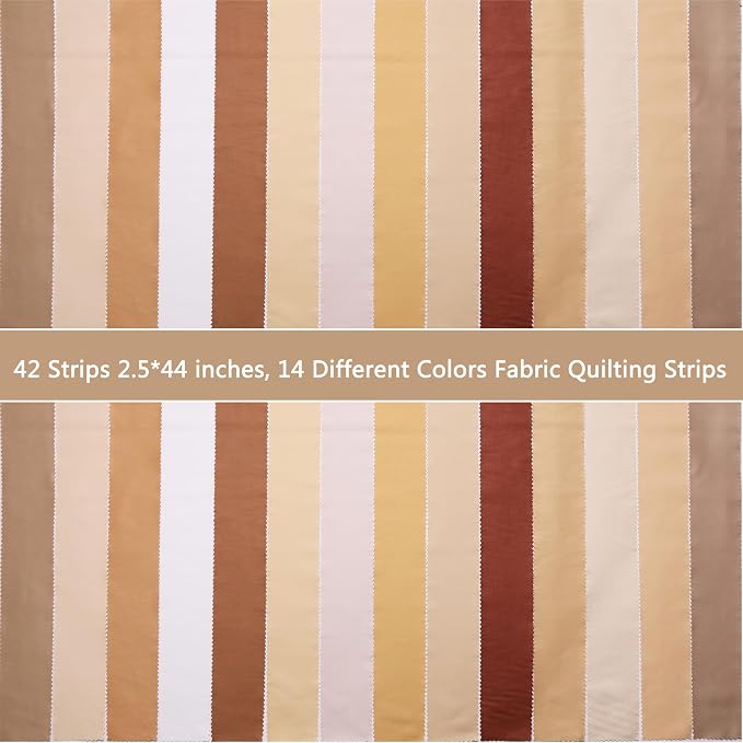 Nodsaw Solid Jelly Roll Fabric for Quilting 42 Strip 2.5" x 44", Cotton Fabric Strips Jelly Rolls for Quilting, Rug, Blanket, Quilt, and Crafts - Brown White Coffee Khaki Cream Ivory Natural