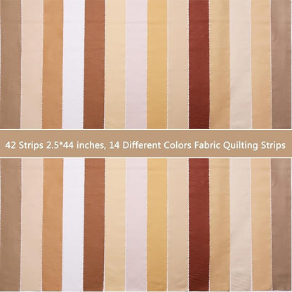 Nodsaw Solid Jelly Roll Fabric for Quilting 42 Strip 2.5" x 44", Cotton Fabric Strips Jelly Rolls for Quilting, Rug, Blanket, Quilt, and Crafts - Brown White Coffee Khaki Cream Ivory Natural