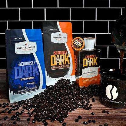Fresh Roasted Coffee, Seriously Dark Artisan Blend Whole Bean Coffee, Dark Roast, Kosher, 12 oz