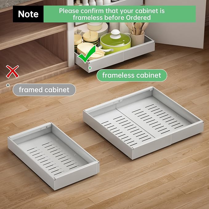 Pull out Cabinet Organizer, 2 pack, 16.5" Deep Heavy Slide out Drawers, Upgrade Three Triple-Slide Rail Systems, Expandable 12.8"-20.8" Roll out Shelf Storage for Kitchen Base Cabinet Organization