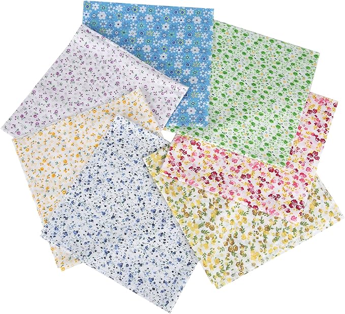 7 pcs 20" x 20" Cotton Fabric DIY Making Supplies Quilting Patchwork Fabric Fat Quarter Bundles DIY for Quilting Cotton Patchwork Cushions (Flowers, 20" x 20")