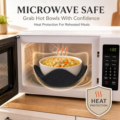 Set 2X Black 7" sq. x 4"H Polyester Microwave Bowl Holder Potholders - Microwavable Soup Bowl Cozy - Hot Pads Holders for Hot Food Quilted - Bowl Cozies for Microwave Kitchen Accessories, Gadgets