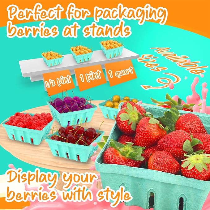 MT Products Green Berry Basket 1/2 Pint - Molded Pulp Fiber Vented Produce Basket (Pack of 600) - Made in the USA