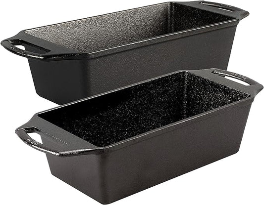 Lodge Cast Iron Loaf Pan - 8.5 x 4.5 Inch PFAS-Free Bread Baking Pan - Naturally Seasoned Cast Iron Bakeware for Sourdough, Meatloaf, Breads, and More - Made in the USA - 2 Pack