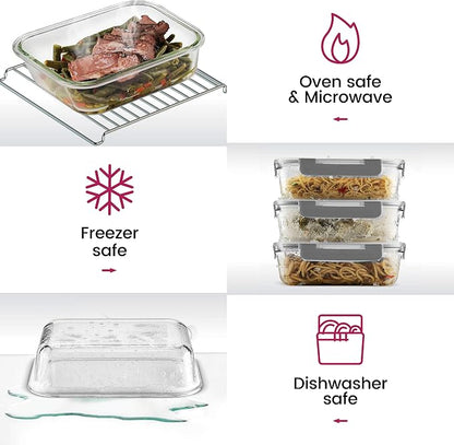 Superior Glass Meal Prep Containers - 3-pack (21oz) Newly Innovated Hinged BPA-free Locking lids - 100% Leak Proof Glass Food Storage Containers, Great on-the-go, Freezer to Oven Safe Lunch Containers