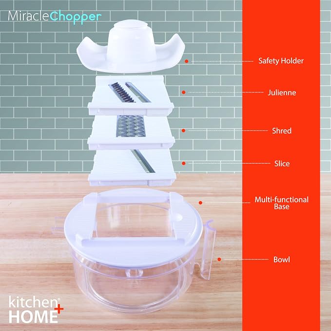 Kitchen Home Manual Food Chopper - 5 in 1 Miracle Chopper, Salsa Maker, Blender, Slicer, Shredder and Julienne – As Seen on TV Manual Food Processor