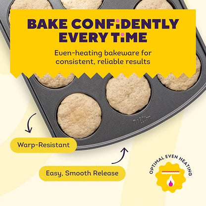 Wilton Gold Non-Stick Muffin Top Pan - Perfect for Muffin Tops, Egg Bites & Mini Layered Cakes - Made without PFAS & Scratch Resistant - 11 x 16 Inch