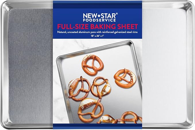 New Star Foodservice Commercial-Grade 18-Gauge Aluminum Sheet Pan/Bun Pan, Full Size XL (18 x 26 x 1 in)