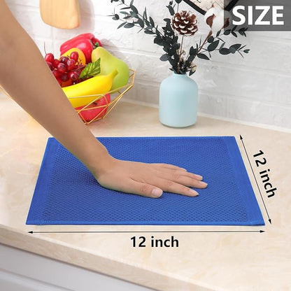 Homaxy 100% Cotton Waffle Weave Kitchen Dish Cloths, Ultra Soft Absorbent Quick Drying Dish Towels, 12 x 12 Inches, 18-Pack, Blueberry