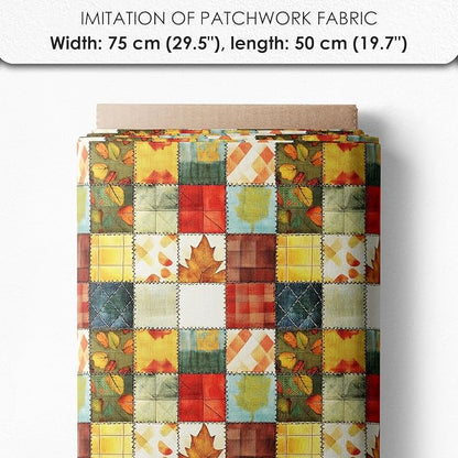 Autumn Leaf Patchwork Cotton Fabric Panel – 6 Designs (10×10 inch Each) + Bonus Sheet 29.5×19.6 inch, 100% Cotton 140 GSM, Made in Türkiye