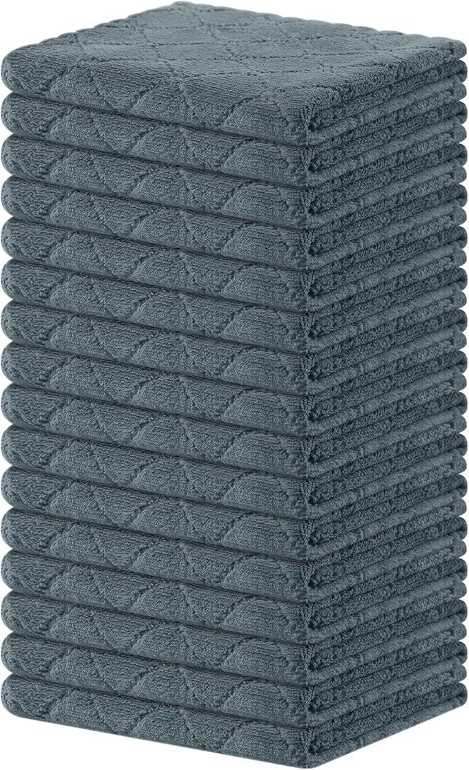 Homaxy 16 Pack Kitchen Cloths Dish Towels (13" x 19", Dark Grey), Super Soft and Absorbent Coral Velvet Dishcloths, Fast Drying No Lint Microfiber Cleaning Cloth