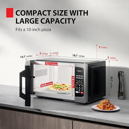 TOSHIBA ML-EM09PA(SS) Small Microwave Oven with 6 Auto Menus, Mute Function, LED Lighting, Countertop Microwave Perfect for Apartments, 0.9 Cu Ft, 10.6 Inch Removable Turntable, 900W, Stainless Steel