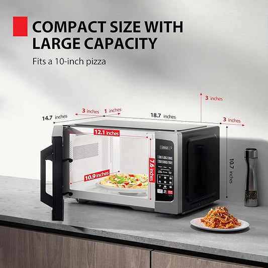 TOSHIBA ML-EM09PA(SS) Small Microwave Oven with 6 Auto Menus, Mute Function, LED Lighting, Countertop Microwave Perfect for Apartments, 0.9 Cu Ft, 10.6 Inch Removable Turntable, 900W, Stainless Steel