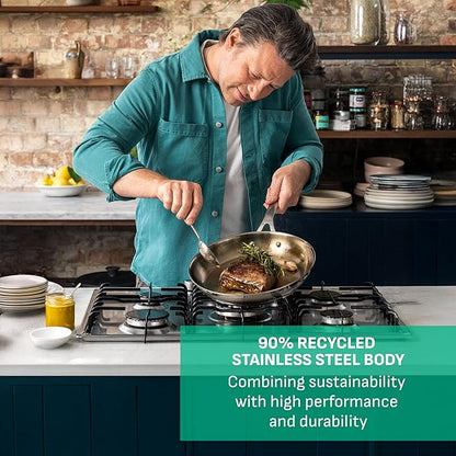 T-Fal x Jamie Oliver Cooks Smart Stainless Steel Pan 11-Inch, Induction Compatible, Oven Safe up to 500°F, Chef's Stainless Steel Skillet, Frying Pan, Silver
