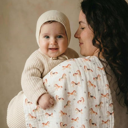 Muslin Swaddle Blankets for Newborn, 4 Pack Cotton Baby Blankets, Large 31.5 x 43.3 inch Breathable Soft Receiving Blanket, Essentials Swaddle Wrap Burping Clothes, Orange Rainbow Horse