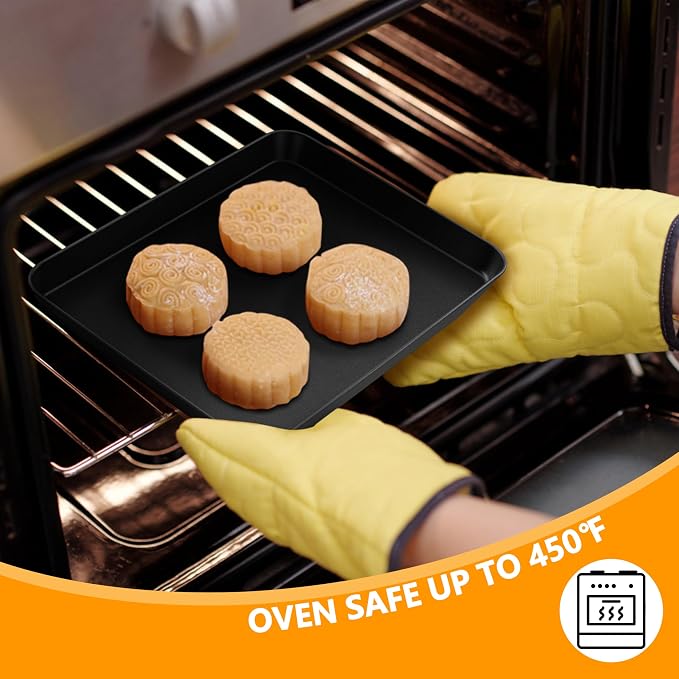 E-far Toaster Oven Baking Sheet with Rack Set, 10.5 x 8 x 1 Inch Cookie Sheet Baking Pans with Cooling Racks, Warp Resistant & Heavy-Duty, Nonstick & Easy Clean (2 Pans + 2 Racks)