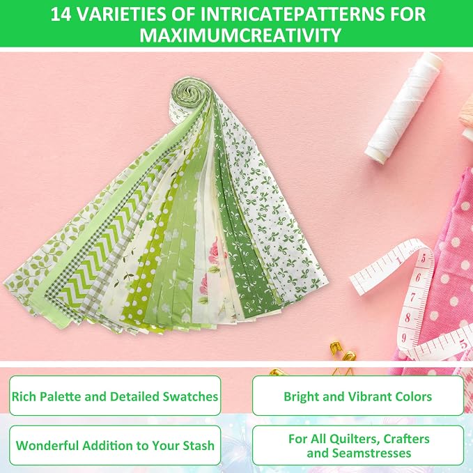 42Pcs Jelly Roll Fabric Strips Soft Cotton Quilting Fabric 2.5 x 20 Inch Pre-Cut Cotton Strips Bundles for Quilting Crafting and Sewing(Green)