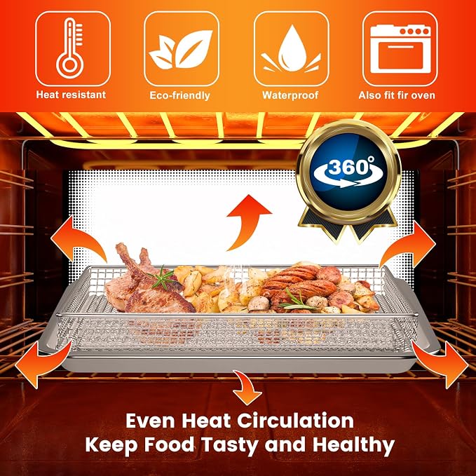 Air Fryer Basket Tray Replacement for Cuisinart TOA-60 TOA-65 TOA-70 Toaster Air Fryer Convection Oven, 12.4 * 11'' Mesh Air Fryer Steel Basket Wire Rack Accessories Parts, Dishwasher Safe