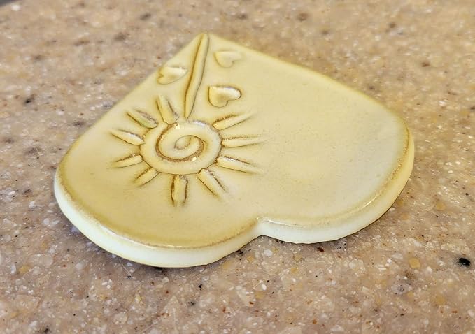 Heart Mini Spoon Rest for Coffee Teaspoon or Tea Ball - Small Size Countertop Miniature Ceramic Spoon Holder in Butter Cream